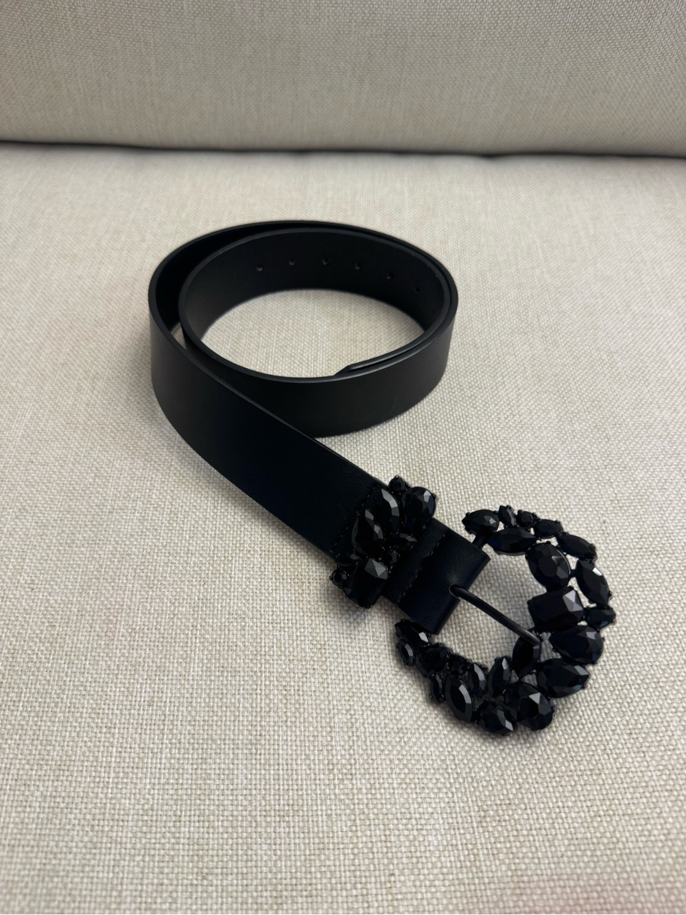 Zara Black Jeweled Buckle Leather Belt - Women